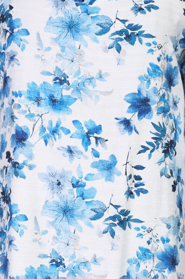 White Floral Printed A-line Kurta