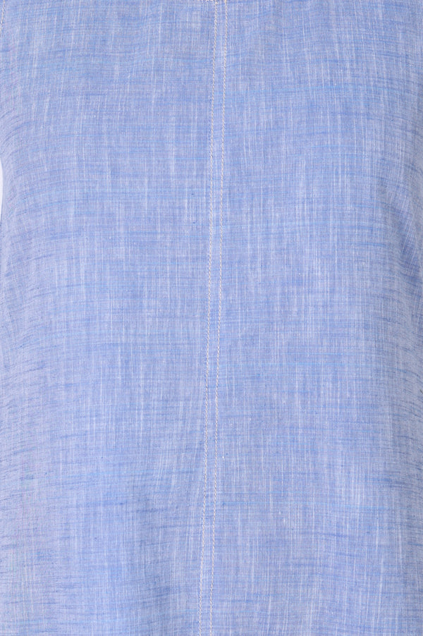 Blue Yarn Dyed Embroidered Pure Cotton A-line Dress