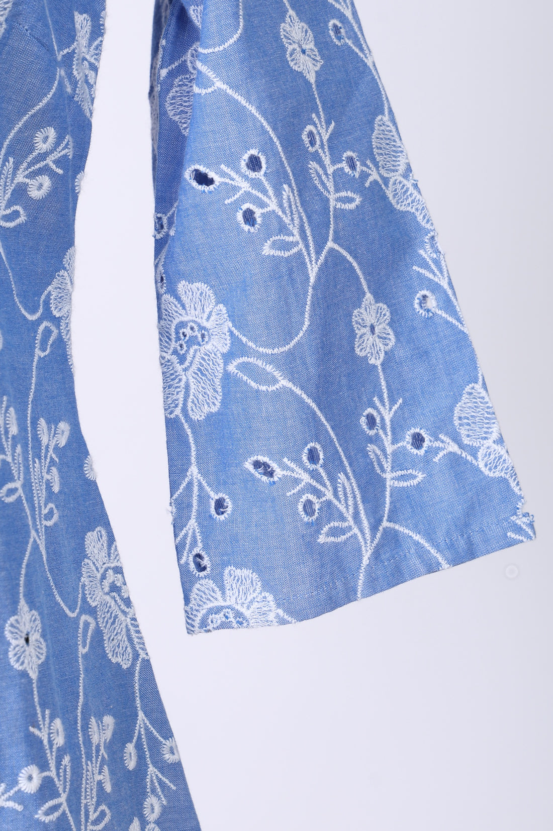 Blue Thread Embroidered Schiffly Pure Cotton Straight Kurta