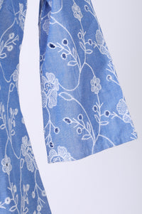 Blue Thread Embroidered Schiffly Pure Cotton Straight Kurta