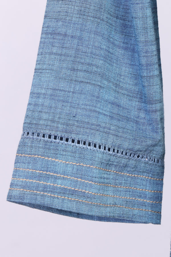 Blue Solid Yarn Dyed Pure Cotton Straight Kurta