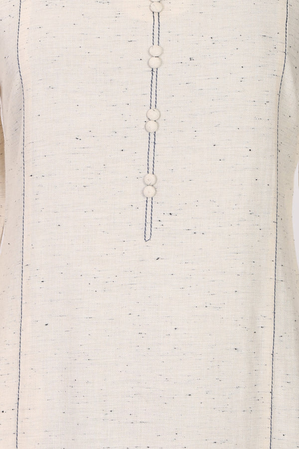 Beige Solid Yarn Dyed Cotton Blend Straight Kurta