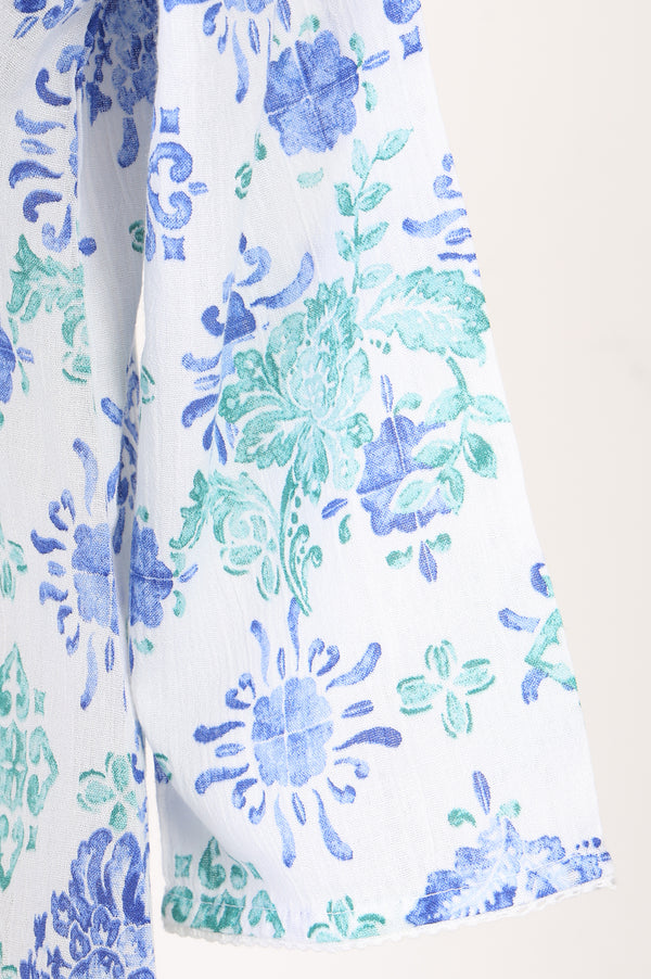 Off White Floral Printed Pure Cotton Straight Kurta