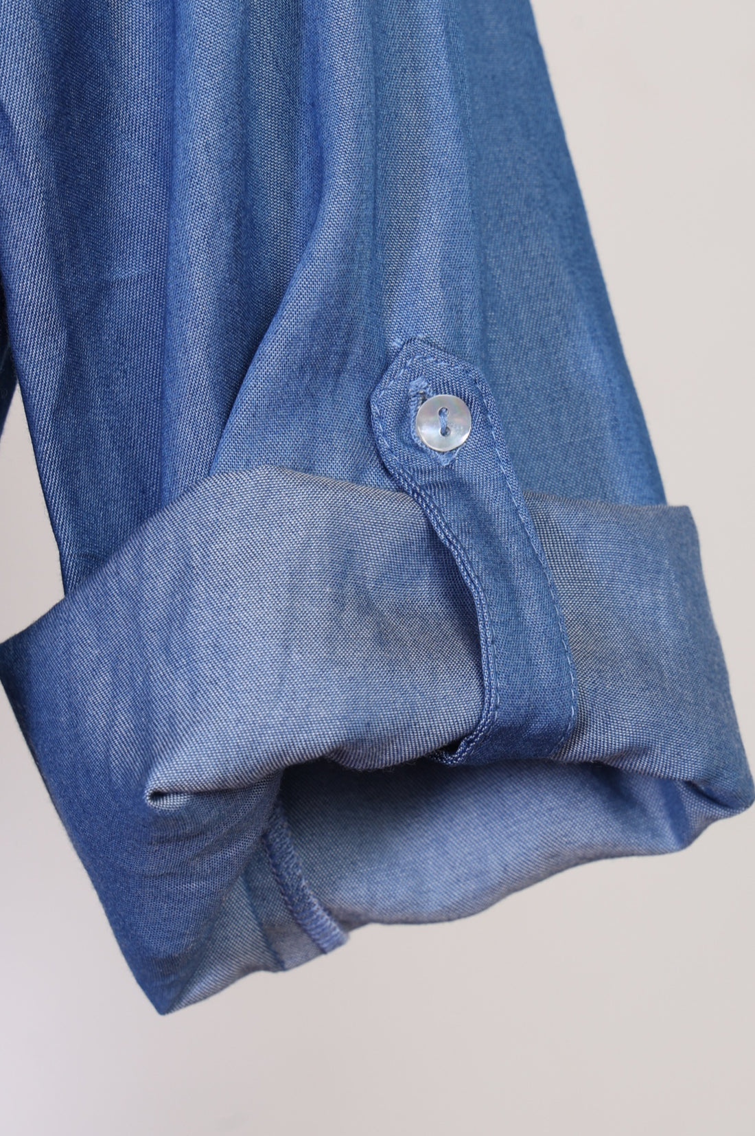 Blue Embroidered Yarn Dyed Lyocell Straight Top