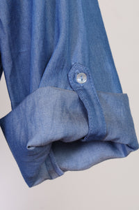 Blue Embroidered Yarn Dyed Lyocell Straight Top