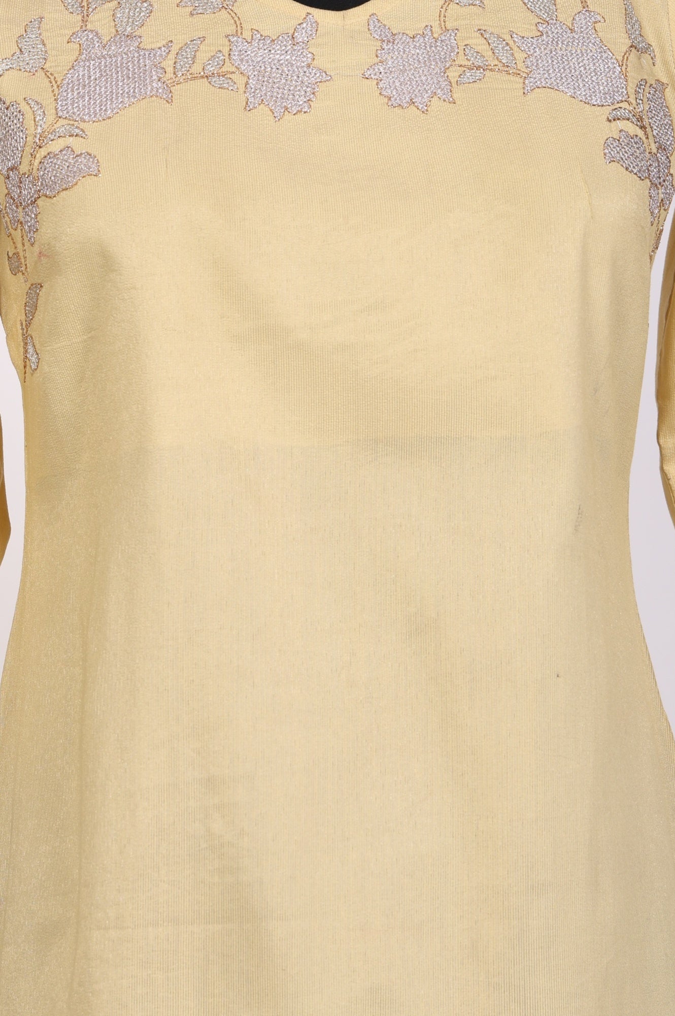 Buy Yellow Yarn Dyed Embroidered Zari Straight Kurta Online for