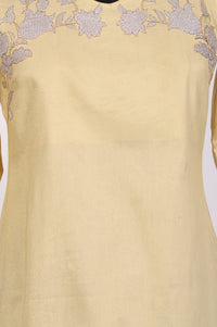 Yellow Yarn Dyed Embroidered Zari Straight Kurta