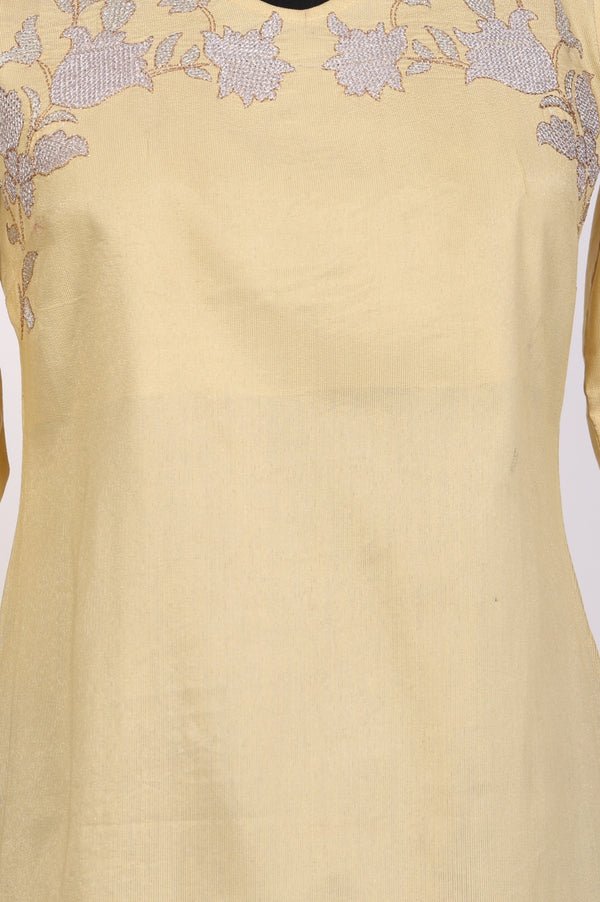 Yellow Yarn Dyed Embroidered Zari Straight Kurta