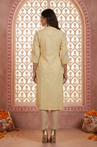 Yellow Yarn Dyed Embroidered Zari Straight Kurta