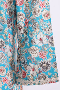 Teal Floral Printed Lace A-line Kurta