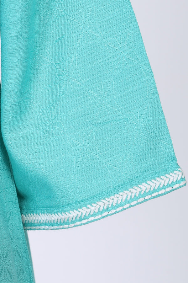 Sea Green Thread Embroidered Rayon A-line Kurta