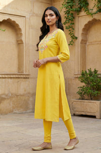 Yellow Embroidered Straight Kurta