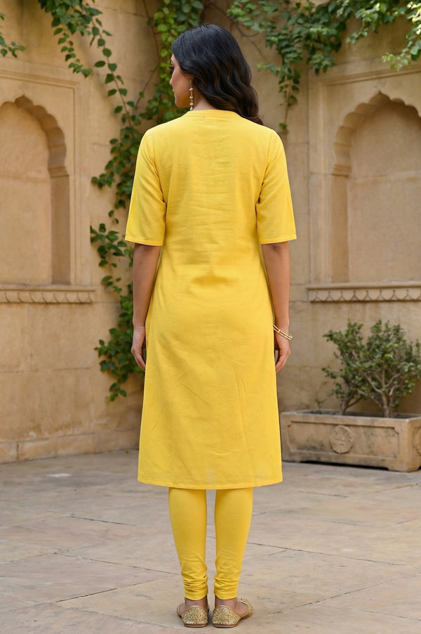 Yellow Embroidered Straight Kurta