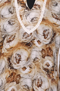 Beige Floral Printed Lace Straight Kurta