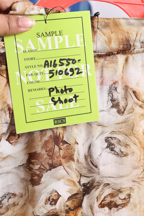 Beige Floral Printed Lace Straight Kurta