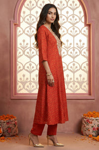 Red Thread Embroidered A-line Kurta