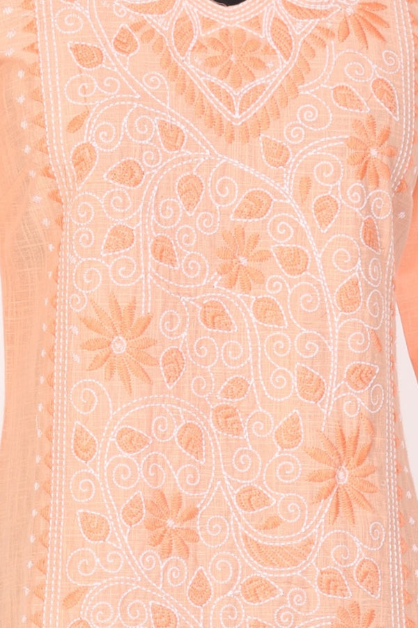 Peach Chikankari Embroidered Pure Cotton Straight Kurta