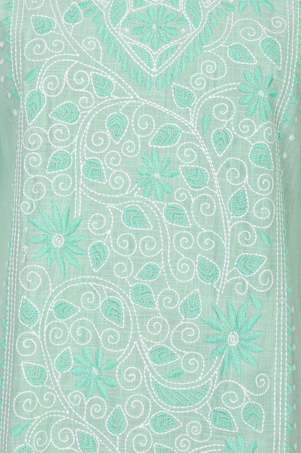 Sea Green Thread Embroidered Pure Cotton Straight Kurta