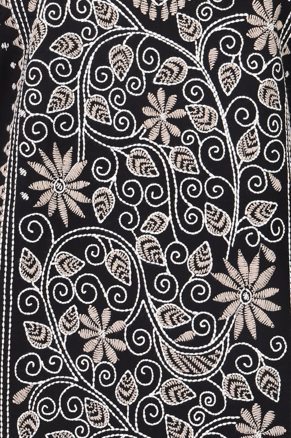 Aurelia Women's Black Embroidered Pure Cotton Straight Kurta