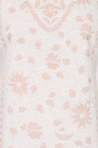 Off White Floral Embroidered Cotton Flax Straight Kurta