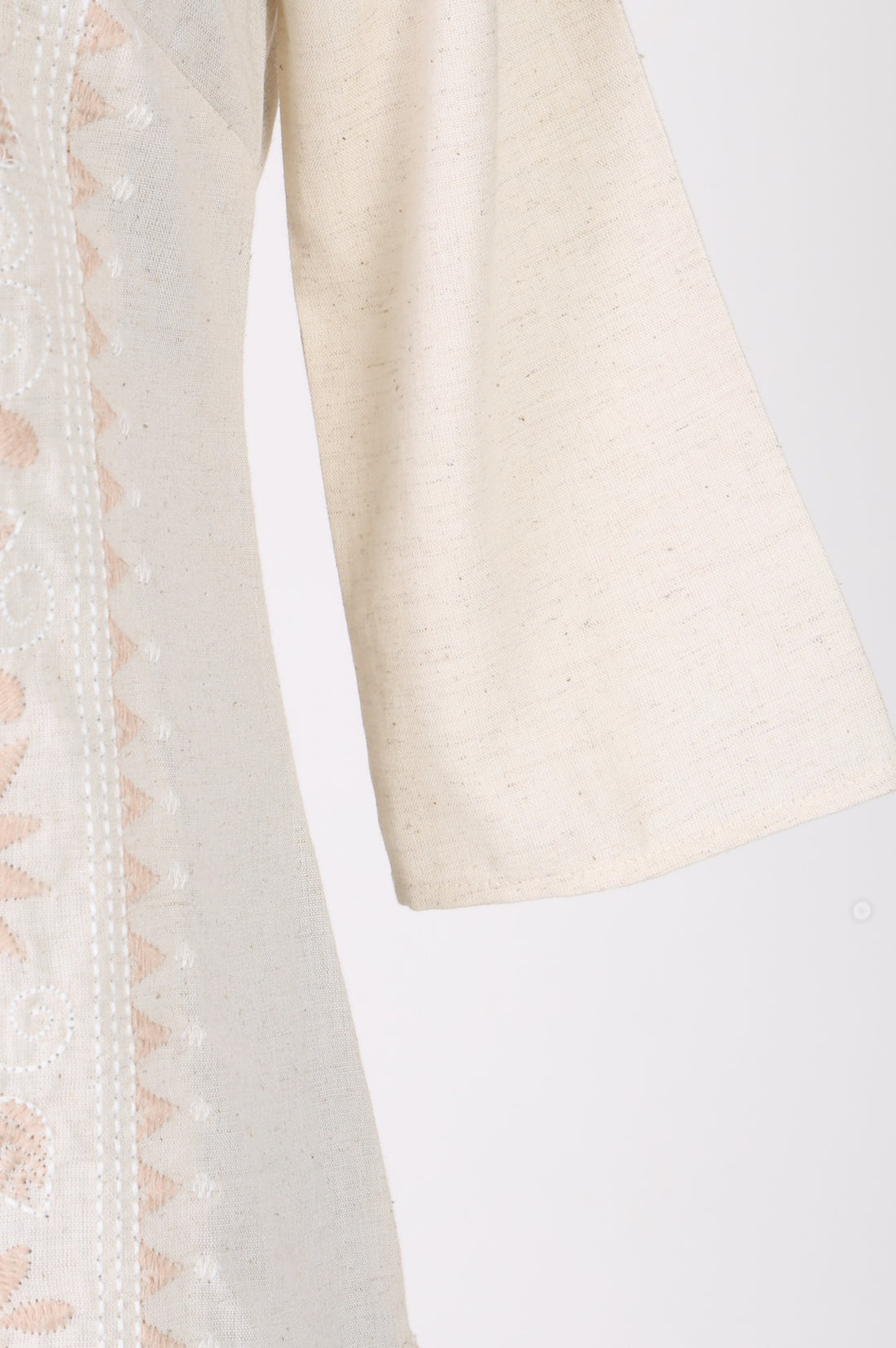 Off White Floral Embroidered Cotton Flax Straight Kurta