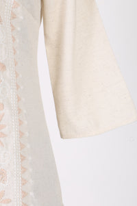 Off White Floral Embroidered Cotton Flax Straight Kurta