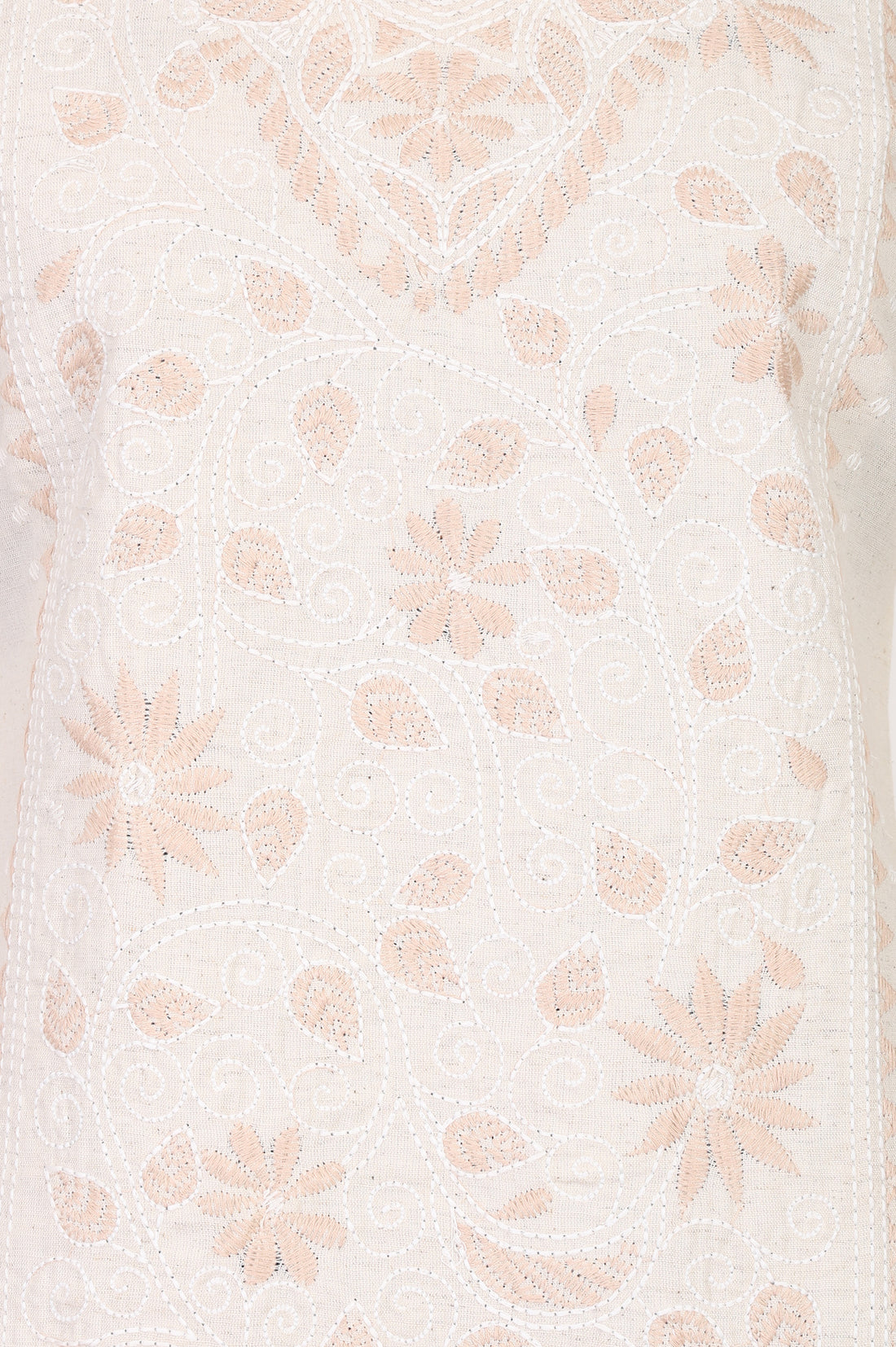 Cream Thread Embroidered Cotton Flax Straight Kurta