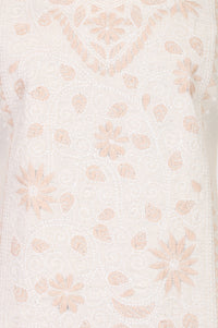 Cream Thread Embroidered Cotton Flax Straight Kurta