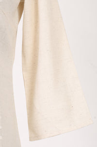 Cream Thread Embroidered Cotton Flax Straight Kurta