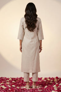 Beige Embroidered Yarn Dyed Straight Kurta