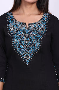 Black Thread Embroidered Pure Cotton A-line Kurta