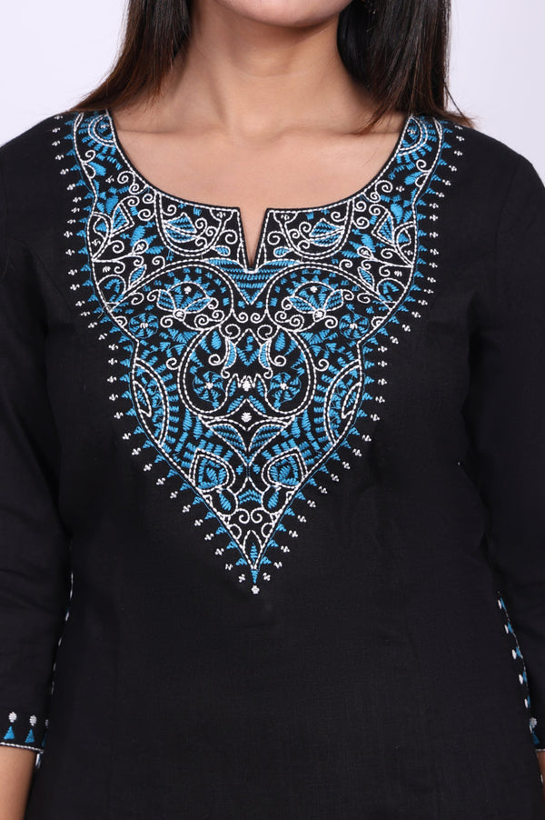 Black Thread Embroidered Pure Cotton A-line Kurta