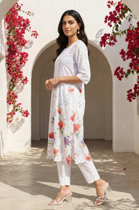 Ink Blue Floral Printed Rayon Blend Straight Kurta