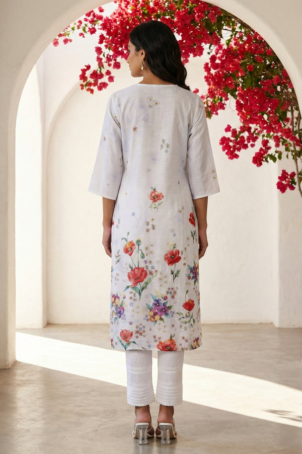 Ink Blue Floral Printed Rayon Blend Straight Kurta