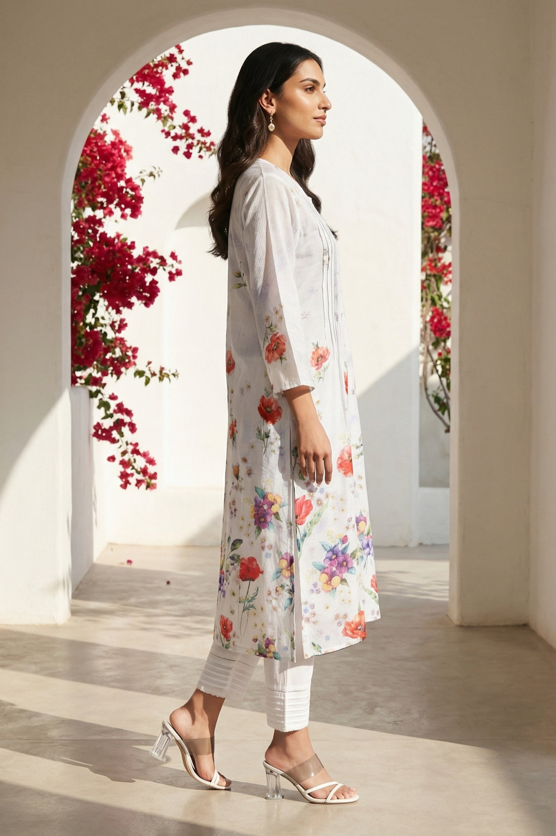 Ink Blue Floral Printed Rayon Blend Straight Kurta