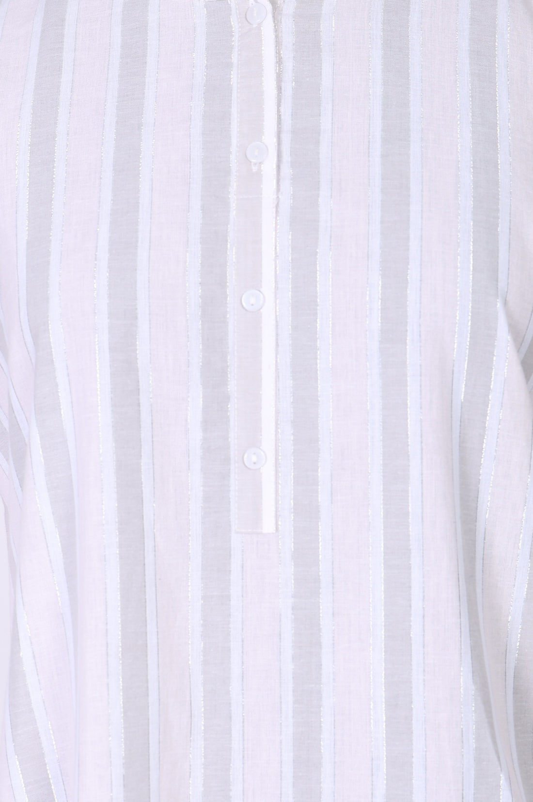 Off White Striped Textured Cotton Blend Straight Kurta