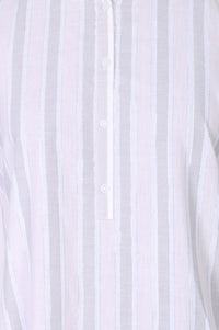 Off White Striped Textured Cotton Blend Straight Kurta