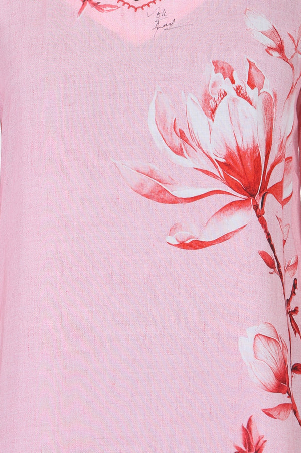 Pink Floral Printed Modal Straight Kurta