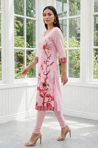 Pink Floral Printed Modal Straight Kurta