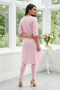 Pink Floral Printed Modal Straight Kurta