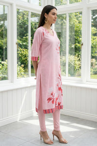 Pink Floral Printed Modal Straight Kurta