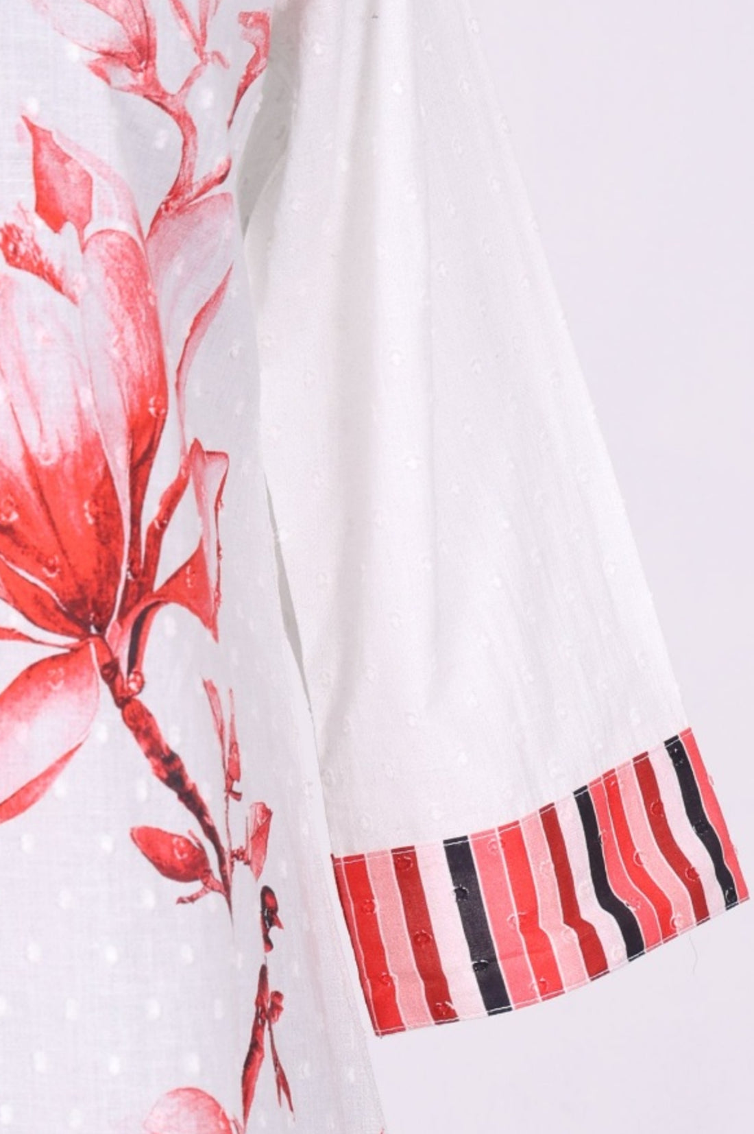 White Floral Printed Thread Work Pure Cotton Straight Kurta