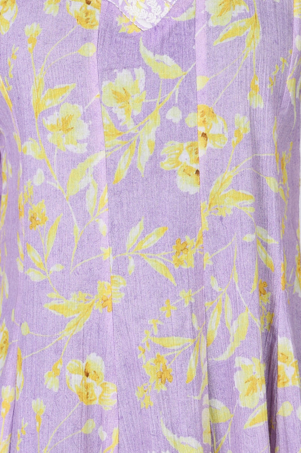 Lavender Floral Printed Pure Cotton Anarkali Kurta