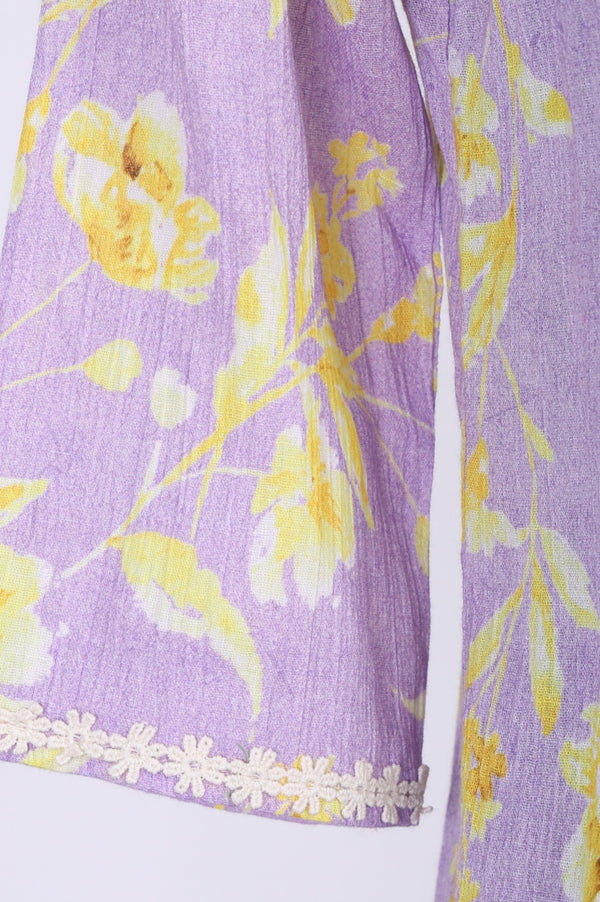 Lavender Floral Printed Pure Cotton Anarkali Kurta