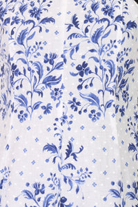 White Floral Printed Schiffli Pure Cotton Sleeveless Flared Kurta
