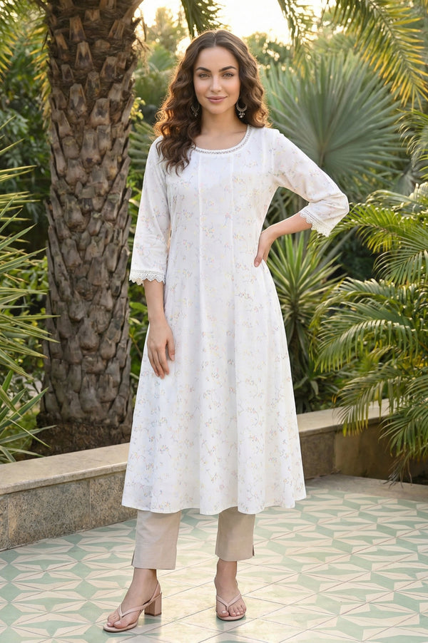 White Embroidered Rayon Anarkali Kurta