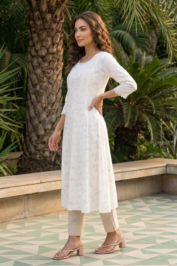 White Embroidered Rayon Anarkali Kurta