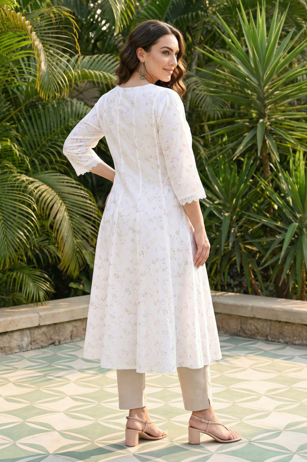 White Embroidered Rayon Anarkali Kurta
