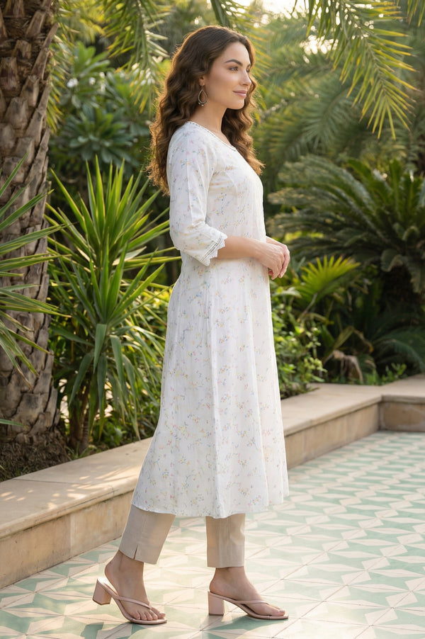White Embroidered Rayon Anarkali Kurta