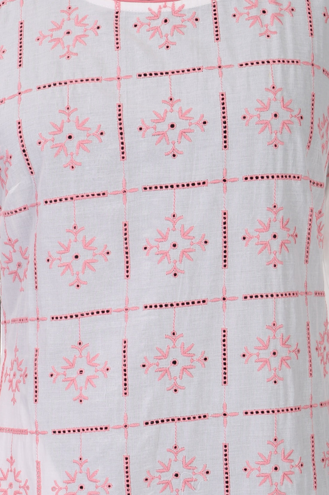 White Schiffli Embroidered Pure Cotton Straight Kurta